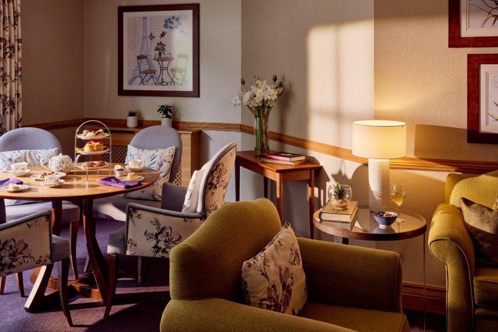 Cosy living room with afternoon tea setup