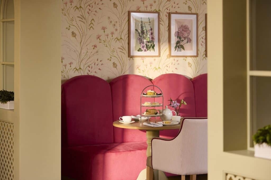 Cosy café setting with afternoon tea table.