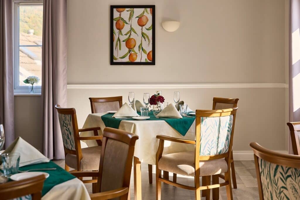 Elegant dining room with neatly set tables