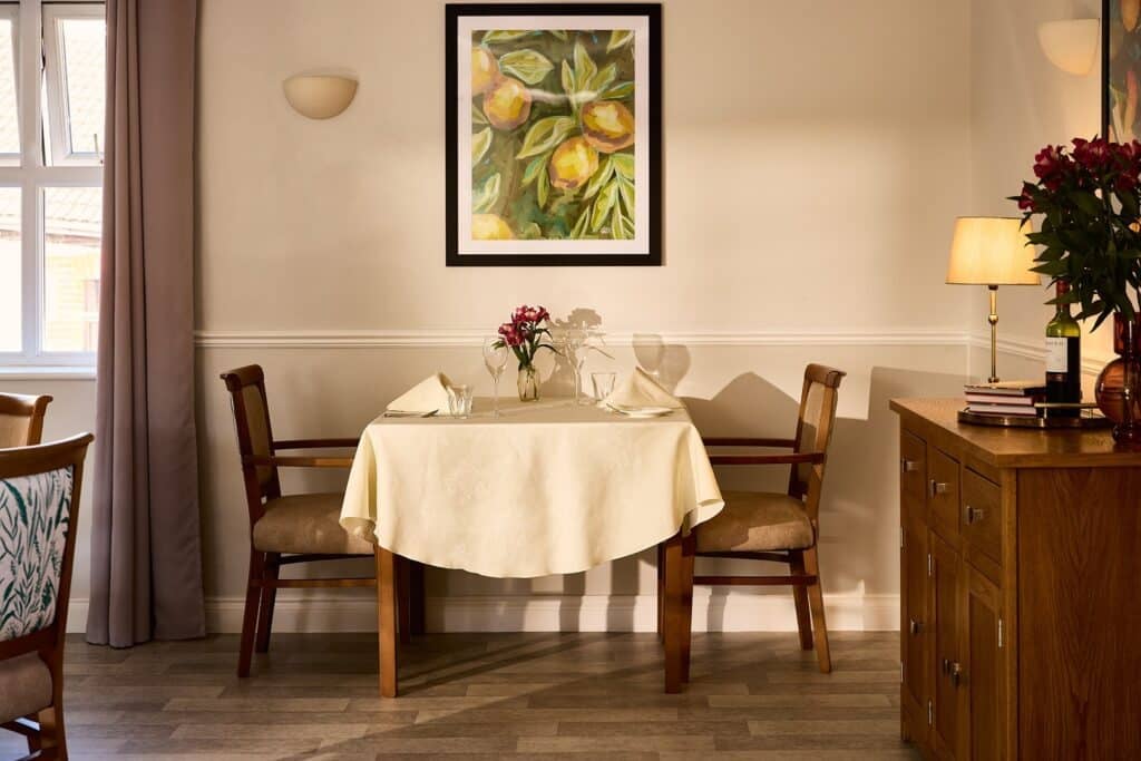 Elegant dining table set for two in restaurant