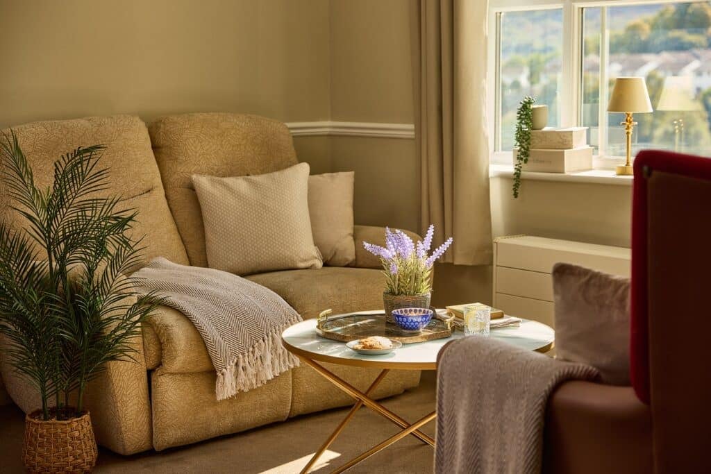 Cosy living room with sofa and coffee table