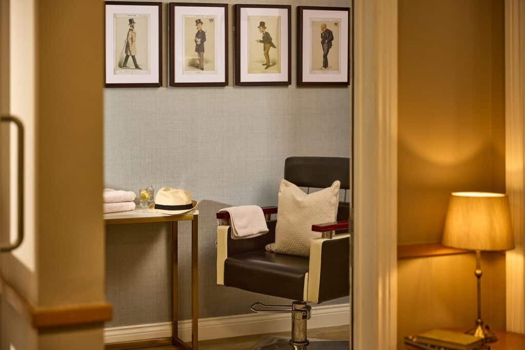 Elegant barber chair in warmly lit room