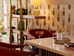Elegant indoor bar setup with two cocktails.