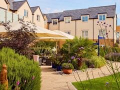 Beautiful garden with seating area and plants.