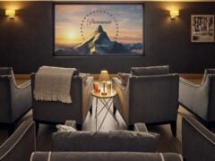Private care home cinema room with Paramount movie playing.