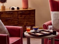 Cosy seating area with drinks and snacks.