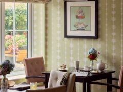 Cosy cafe corner with afternoon tea setting