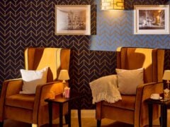 Cosy chairs in an elegant living room setting.