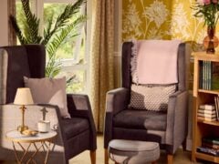 Cosy living room with chairs and bookshelf