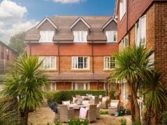 Traditional British townhouse with garden patio area.