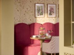 Cosy café setting with afternoon tea table.