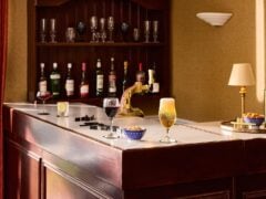 Elegant home bar with drinks and snacks