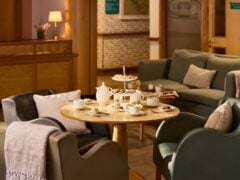 Cosy lounge with afternoon tea setup